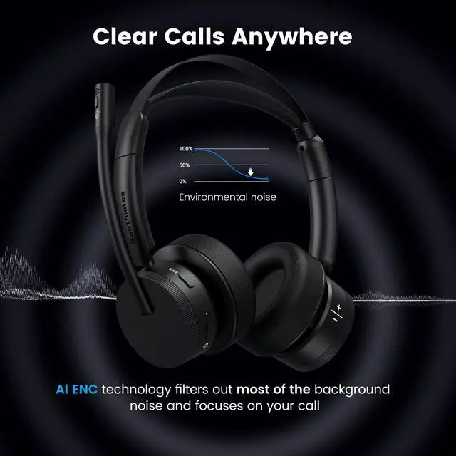 Alt view image 2 of 5 - Wireless Headset with Mic for Work(Upgrade Volume Knob & Charging Indicator), Bluetooth Headset with Microphone for PC, with Noise Cancelling/Mute/USB for Call Center/Office/Home/Computer/Teams/Zoom