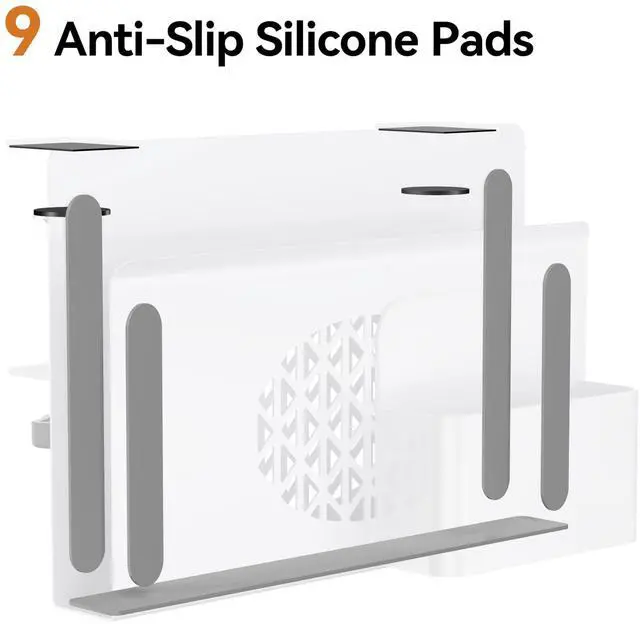 Alt view image 5 of 5 - Josmimic Desk Side Storage, Metal Laptop Holder with Magnetic Pen Box, Clamp-On Under Desk Organizer with Cooling Holes & Anti-Scratch Pads for Office and Home (White)