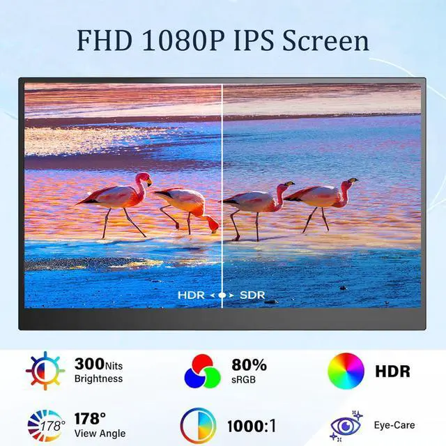 Alt view image 5 of 5 - KVKID Portable Monitor, 15.6'' FHD 1080P USB-C HDMI Ultra-Slim Portable Screen Laptop Screen Extender, Portable Computer Monitor with Kickstand, Travel Monitor for Laptop PC Phone for Home, Outdoors