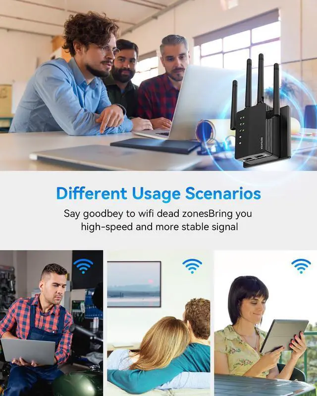 Alt view image 3 of 5 - WiFi Extender, Long Range WiFi Repeater, WiFi Range Extender, Covers Up to 12880 Sq.ft, Easy Set Up for Home, WiFi Extender Signal Booster, Dual Band Wireless Booster