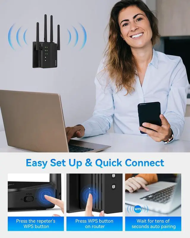 Alt view image 4 of 5 - WiFi Extender, Long Range WiFi Repeater, WiFi Range Extender, Covers Up to 12880 Sq.ft, Easy Set Up for Home, WiFi Extender Signal Booster, Dual Band Wireless Booster