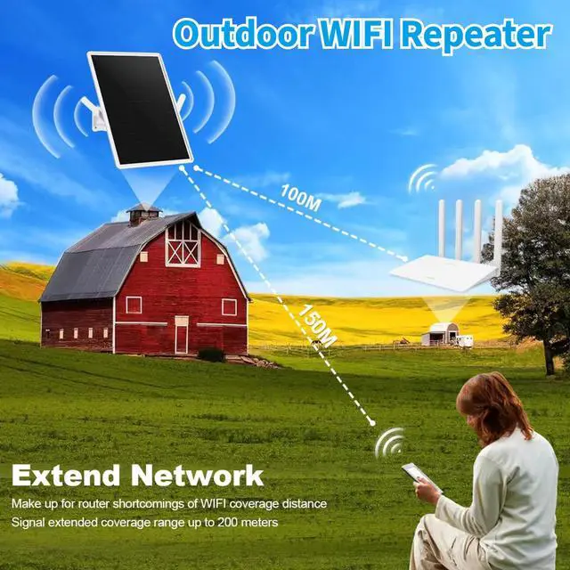 Alt view image 2 of 5 - Outdoor Solar WiFi Outdoor Extender Signal Booster, Extends Coverage Up to 500ft, with 15W Solar Panel and 25000mAh Battery, Designed for Outdoor Use