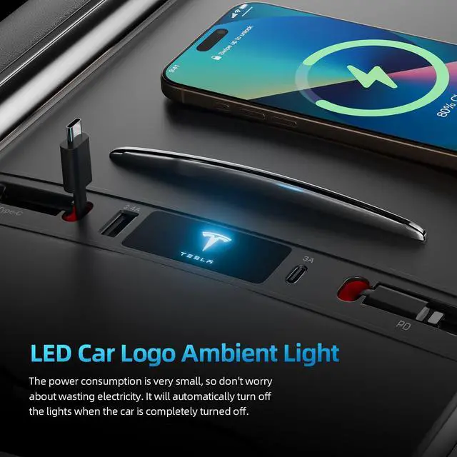 Alt view image 4 of 5 - Tesla USB Hub for 2021 2022 2023 Tesla Model 3 Model Y, Multi-Port Retractable Hub Docking Station with Fast Charging Cable, Tesla Accessories Docking Station of Center Console for Model Y/3