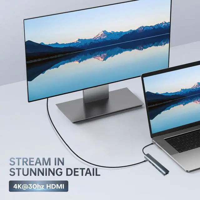 Alt view image 4 of 5 - 7-in-1 USB C Hub with 4K 30Hz HDMI, 1Gbps Ethernet, 100W Power Delivery, SD/TF Card Slots, USB 3.0 Data Ports for MacBook, iPad Pro, XPS