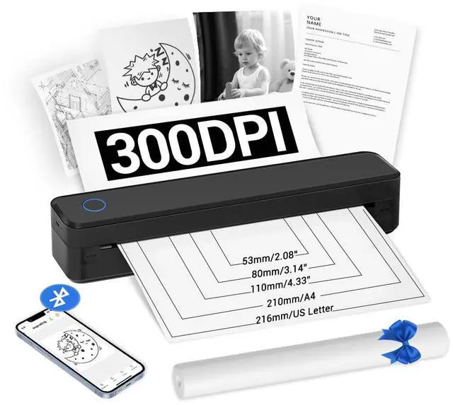 Main image of Auroraink Inkless Portable Thermal Printer for Travel, Bluetooth Mobile Compact Printer Wireless Support 8.5" X 11" US Letter & A4 Size, Compatible with iPhone Android Laptop for Home Car Office