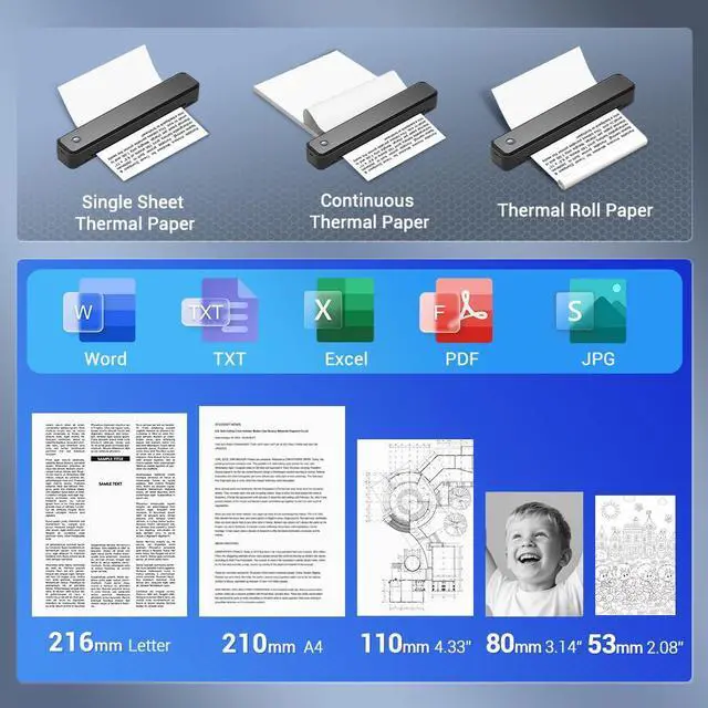 Alt view image 5 of 5 - Auroraink Inkless Portable Thermal Printer for Travel, Bluetooth Mobile Compact Printer Wireless Support 8.5" X 11" US Letter & A4 Size, Compatible with iPhone Android Laptop for Home Car Office