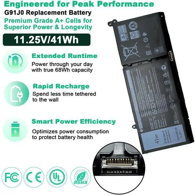 Alt view image 4 of 5 - G91J0 Laptop Battery Replacement for Dell Latitude 3320 3330 3520 3420 Inspiron 3510 3511 3530 3515 3525 5418 5510 5310 5410 5515 5518 14 Plus 7420 7415 2-in-1 Vostro 5620 5625 11.25V 41Wh 3467mAh
