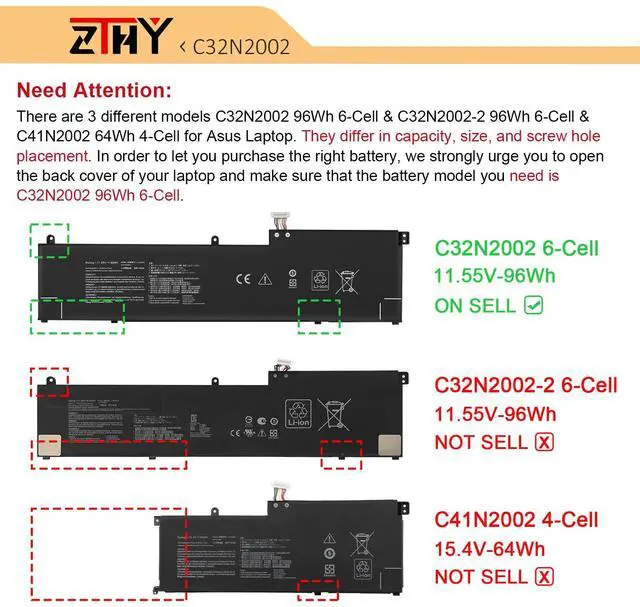 Alt view image 4 of 5 - C32N2002 Battery Replacement for Asus ZenBook Pro 15 OLED UM535 UM535Q UM535QE UM535QA UM535QH UX535 UX535L UX535LI Flip 15 UX564 UX564EH UX564EI UX564P UX564PH Q538 Q538E Q538EI Q528 Q528E Q528EH