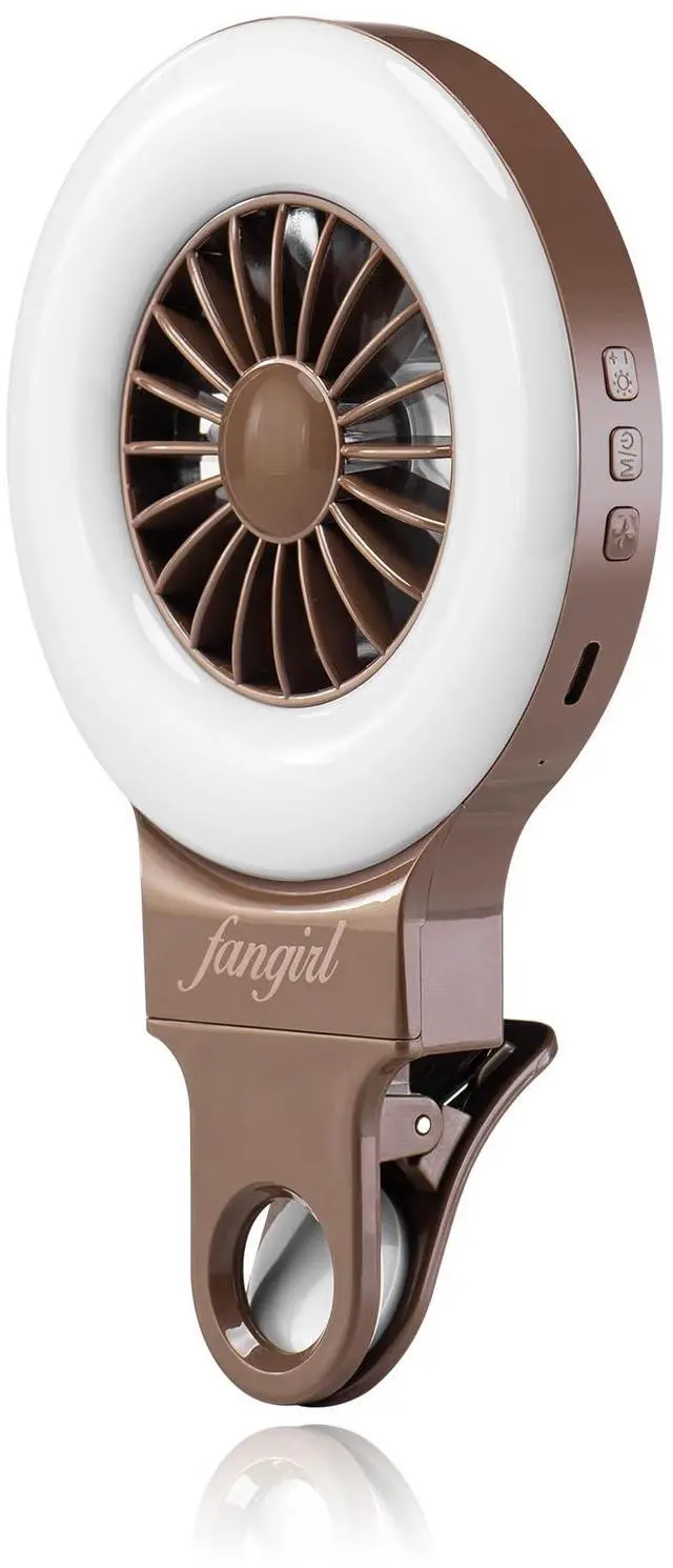 Main image of Fangirl by Remi: 2-in-1 Clip on Phone Fan and Selfie Ring Light (Brown)