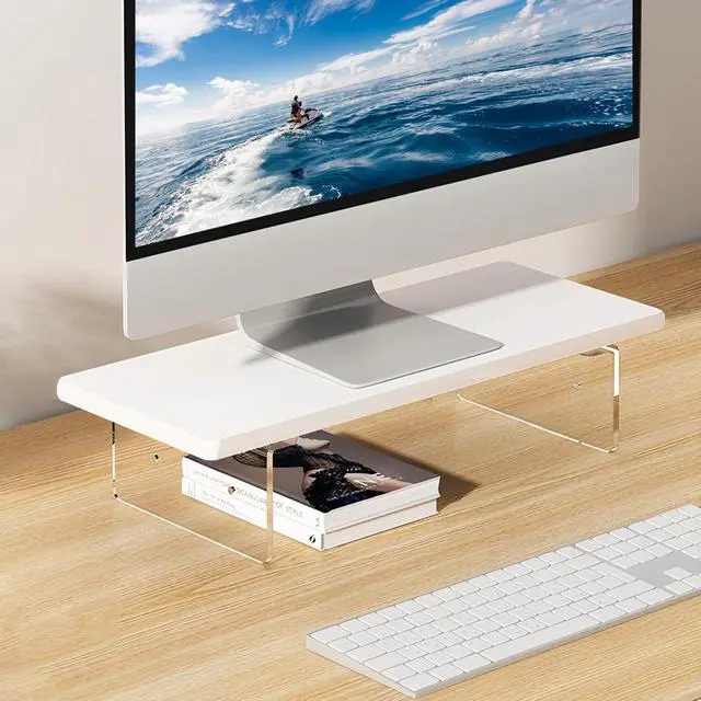 Main image of Monitor Stand Riser 2.16/3.34 Inch 2 Height Adjustments Acrylic Stand with Installation Tool, Desk Organizer Accessories Office Desk Storage Rack Screen/PC/Printer/Laptop Riser 7.8 x 15.7 Inch (White)