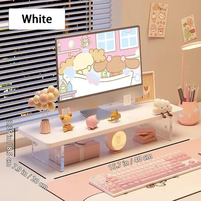 Alt view image 2 of 5 - Monitor Stand Riser 2.16/3.34 Inch 2 Height Adjustments Acrylic Stand with Installation Tool, Desk Organizer Accessories Office Desk Storage Rack Screen/PC/Printer/Laptop Riser 7.8 x 15.7 Inch (White)