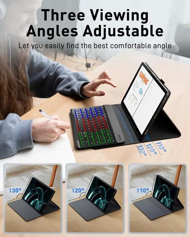 Alt view image 4 of 5 - for Microsoft Surface Go 4/3/2/1 10.5/10 inch Case with Keyboard - Rainbow Backlit Keyboard Case - Built in Pencil Holder with Mouse - Black