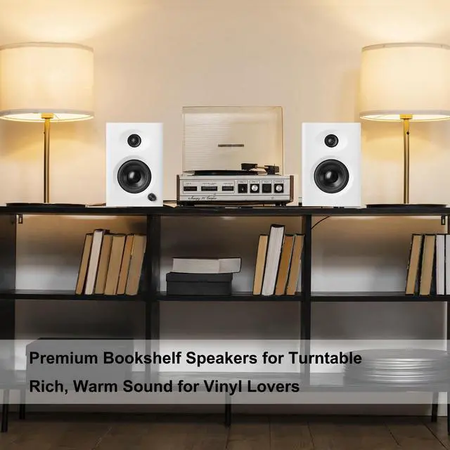 Alt view image 4 of 5 - NSY Audio Computer Speakers for Desktop PC, 60W Bluetooth Surround Sound Speakers with Bass, Compact Active Bookshelf Speakers for Office, Monitors, Laptop, Gaming, TV, Gifts (White, Pair)