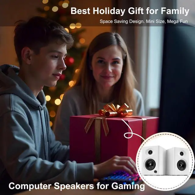 Alt view image 2 of 5 - NSY Audio Computer Speakers for Desktop PC, 60W Bluetooth Surround Sound Speakers with Bass, Compact Active Bookshelf Speakers for Office, Monitors, Laptop, Gaming, TV, Gifts (White, Pair)