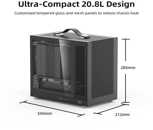 Alt view image 2 of 5 - Shiny Snake G350 20.8L MATX Mesh PC Case - Support MATX Back-Connect/BTF MB, ATX PSU, 340mm GPU, 165mm Cooler, Tempered Glass Side Panel with Type-C, Compatible with up to 5 Cooling Fans - Black