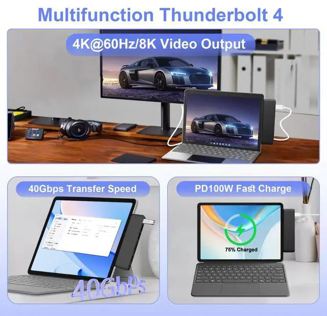Alt view image 3 of 5 - Surface Pro 12 USB Hub Adapter, Docking Station with 4K HDMI, USB-C Thunderbolt 4 (Display+Data+100W PD), 2 USB 3.0, 3.5mm Audio, SD/TF Card Slot, Accessories for Surface Pro 12 inch 2025