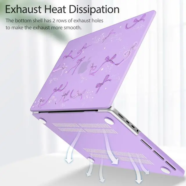 Alt view image 3 of 5 - Tuiklol for MacBook Pro 14 Inch Case 2025-2021 Release M5 A3434 /M4 A3112 A3401 A3185/M3 A2918 A2992/M2 A2779/M1 A2442 Pro/Max,Hard Shell Case with Screen Protector for Touch ID,Purple Bow