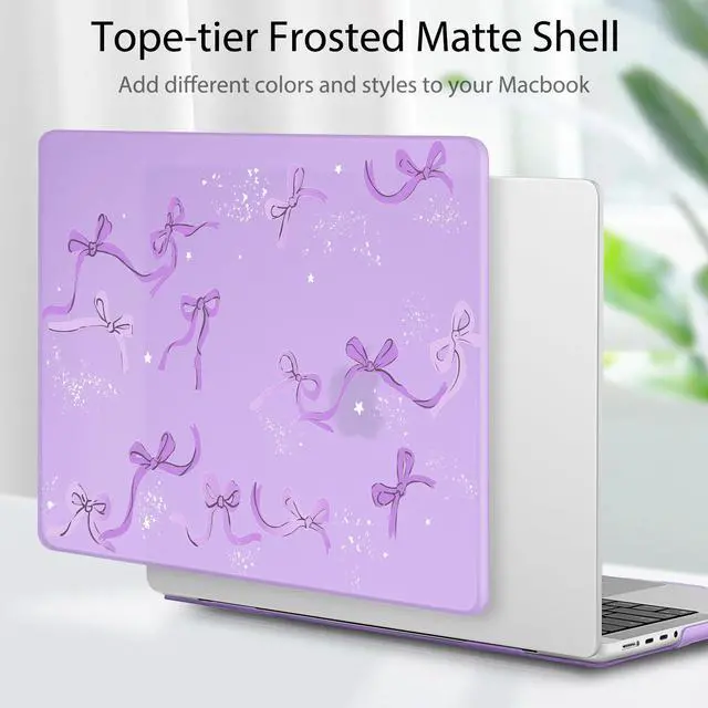 Alt view image 4 of 5 - Tuiklol for MacBook Pro 14 Inch Case 2025-2021 Release M5 A3434 /M4 A3112 A3401 A3185/M3 A2918 A2992/M2 A2779/M1 A2442 Pro/Max,Hard Shell Case with Screen Protector for Touch ID,Purple Bow