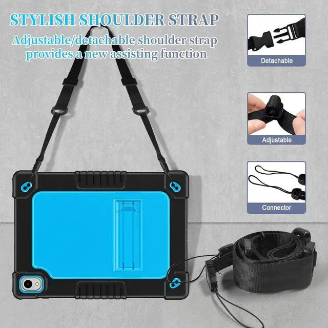 Alt view image 2 of 4 - Hoibon for Onn 11 inch Tablet Pro 2024 Model 100146660 Case,Shockproof Rugged Kids Case with 2 Pcs Screen Protector Shoulder Strap for Walmart Onn 11" Tablet Pro 2024 Model:100146660 (Black/Blue)