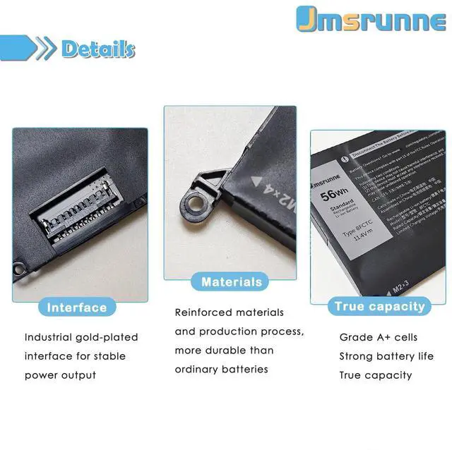 Alt view image 3 of 5 - Jmsrunne 56Wh 8FCTC Laptop Battery Compatible with Dell XPS 15 9500 Precision 5550 Alienware M15 R3 R4 M17 R4 R3 Series Notebook 69KF2 08FCTC 0P8P1P 0DVG8M 0M59JH 70N2F 070N2F 11.4V 4650mAh