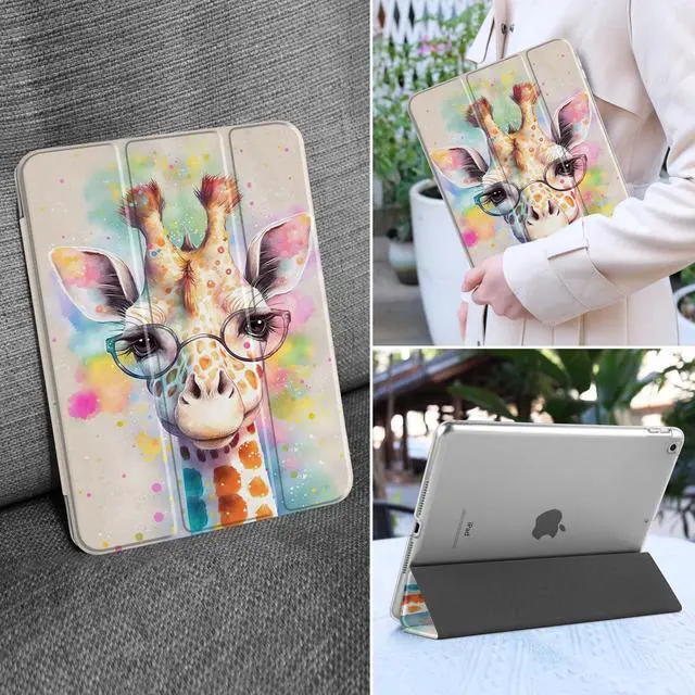 Alt view image 5 of 5 - MEEgoodo Case for iPad 10.2 inch, Case for iPad 9th Generation 2021/ 8th Generation 2020/ 7th Gen 2019, Tablet Cover with Silk Texture & PC Back Cover, Giraffe