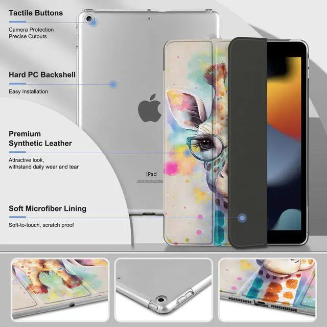Alt view image 3 of 5 - MEEgoodo Case for iPad 10.2 inch, Case for iPad 9th Generation 2021/ 8th Generation 2020/ 7th Gen 2019, Tablet Cover with Silk Texture & PC Back Cover, Giraffe