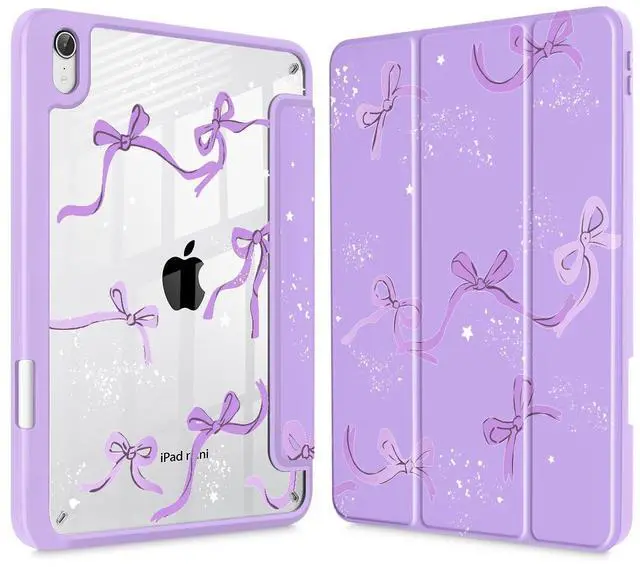 Main image of Tuiklol Clear Case for iPad mini 7 (A17 Pro 7th Generation) 2024 / iPad mini 6 (6th Generation) 2021 8.3 Inch,Built-in Pencil Holder Slim Transparent Back Shell Cover Auto Wake/Sleep, Bow-Purple