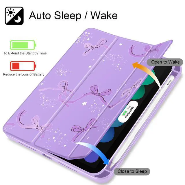 Alt view image 3 of 5 - Tuiklol Clear Case for iPad mini 7 (A17 Pro 7th Generation) 2024 / iPad mini 6 (6th Generation) 2021 8.3 Inch,Built-in Pencil Holder Slim Transparent Back Shell Cover Auto Wake/Sleep, Bow-Purple