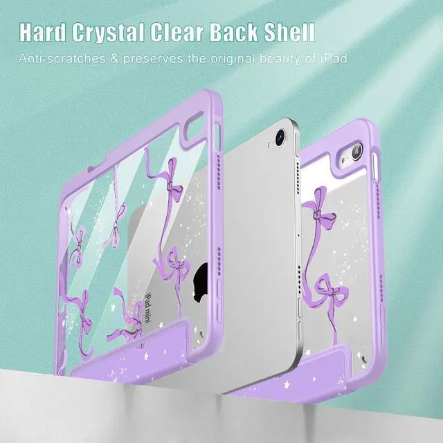 Alt view image 4 of 5 - Tuiklol Clear Case for iPad mini 7 (A17 Pro 7th Generation) 2024 / iPad mini 6 (6th Generation) 2021 8.3 Inch,Built-in Pencil Holder Slim Transparent Back Shell Cover Auto Wake/Sleep, Bow-Purple