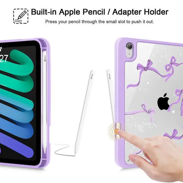 Alt view image 5 of 5 - Tuiklol Clear Case for iPad mini 7 (A17 Pro 7th Generation) 2024 / iPad mini 6 (6th Generation) 2021 8.3 Inch,Built-in Pencil Holder Slim Transparent Back Shell Cover Auto Wake/Sleep, Bow-Purple