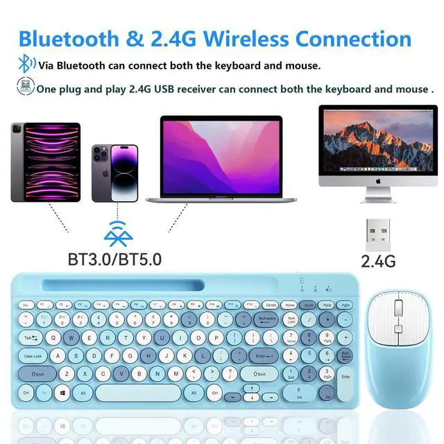 Alt view image 2 of 5 - Bluetooth Keyboard and Mouse Wireless, Multi-Device Rechargeable Keyboard and Mouse Combo with Phone Holder (Bluetooth 5.0+3.0+2.4GHz) Quiet Ergonomic Compatible with Mac/Windows/iOS/Android