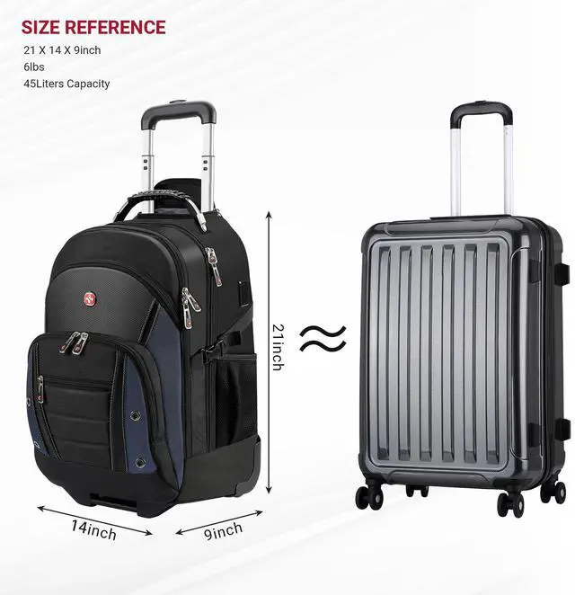 Alt view image 3 of 5 - star cloud Rolling Backpack with Wheels, USB & Type-C Charging Port, 21x14x9 Water Resistant Wheeled Backpack, 17.3" Roller Laptop Backpack, Carry On Luggage for Business Travel College Work Bag