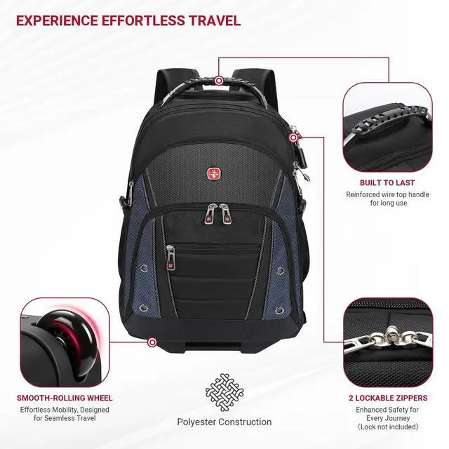 Alt view image 4 of 5 - star cloud Rolling Backpack with Wheels, USB & Type-C Charging Port, 21x14x9 Water Resistant Wheeled Backpack, 17.3" Roller Laptop Backpack, Carry On Luggage for Business Travel College Work Bag