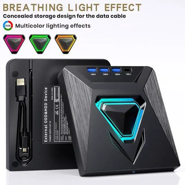 Alt view image 5 of 5 - External CD DVD Drive, USB 3.0 Type-C Portable CD/DVD +/-RW Drive/DVD Player with SD Card Reader USB 3.0 USB C Hub CD ROM Burner Compatible for Laptop Desktop PC Mac Windows 11/10/8/7 Linux (B21-Y)