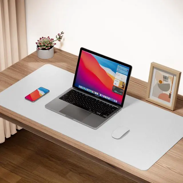 Alt view image 3 of 5 - Boutilon Leather Desk Pad Protector,Non-Slip Mouse Pad,Laptop Desk Pad,Office Mouse Mat,Waterproof Leather Desk Blotter,Desk Writing Pad for Office and Home (XXL-White,47.2"x 17")