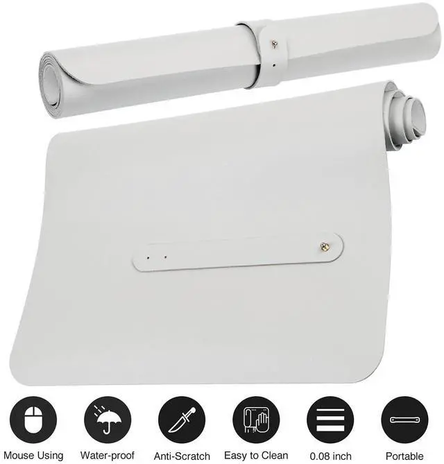 Alt view image 4 of 5 - Boutilon Leather Desk Pad Protector,Non-Slip Mouse Pad,Laptop Desk Pad,Office Mouse Mat,Waterproof Leather Desk Blotter,Desk Writing Pad for Office and Home (XXL-White,47.2"x 17")