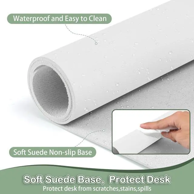 Alt view image 5 of 5 - Boutilon Leather Desk Pad Protector,Non-Slip Mouse Pad,Laptop Desk Pad,Office Mouse Mat,Waterproof Leather Desk Blotter,Desk Writing Pad for Office and Home (XXL-White,47.2"x 17")