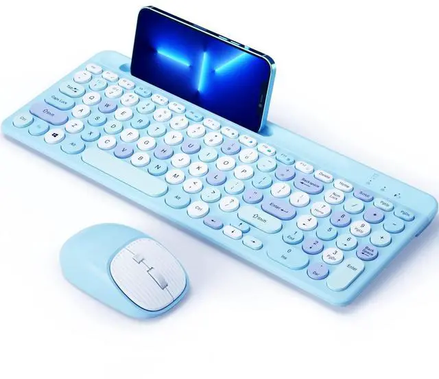 Main image of Bluetooth Keyboard and Mouse Wireless, Multi-Device Rechargeable Keyboard and Mouse Combo with Phone Holder (Bluetooth 5.0+3.0+2.4GHz) Quiet Ergonomic Compatible with Mac/Windows/iOS/Android