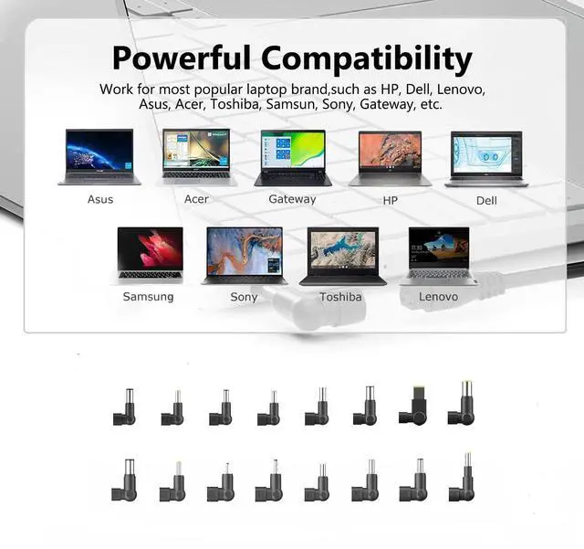 Alt view image 4 of 5 - JEIBAO 90W Universal AC Adapter Laptop Charger Compatible with HP Dell Lenovo Acer Asus Toshiba Sony Gate Way Notebook Ultrabook Chrome Book, Universal Laptop Charger, Power Supply Cord with 16 Tips