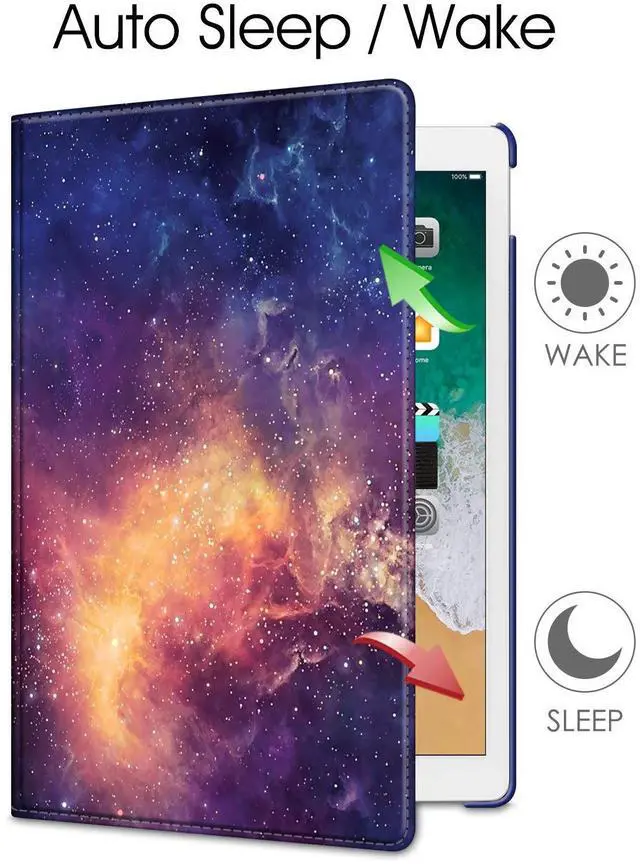 Alt view image 3 of 5 - Fintie Rotating Case - 2017/2015 iPad Pro 12.9 inch (Old Model) 1st & 2nd Gen Case, 360 Degree Swiveling Stand Protective Back Cover, Supports Auto Wake/Sleep, Galaxy