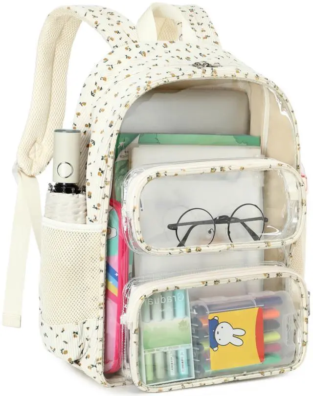 Main image of CAMTOP Clear Backpack Heavy Duty Transparent Bag See Through BookBag for Student School Work Festival Sport Travel (Beige Yellow Flowers)
