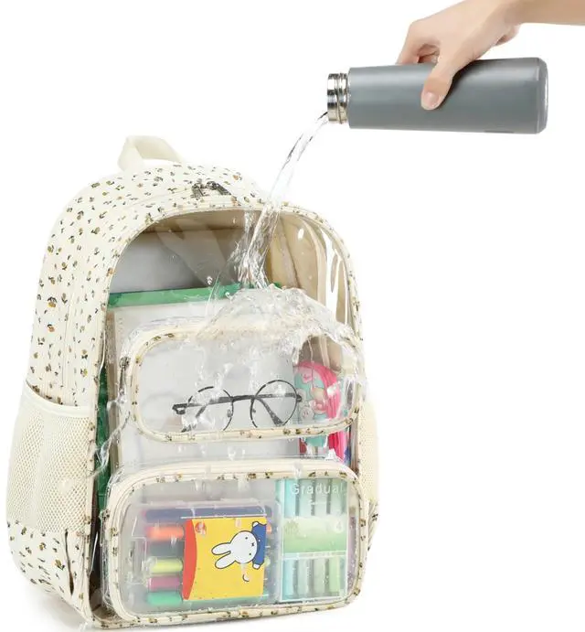 Alt view image 5 of 5 - CAMTOP Clear Backpack Heavy Duty Transparent Bag See Through BookBag for Student School Work Festival Sport Travel (Beige Yellow Flowers)