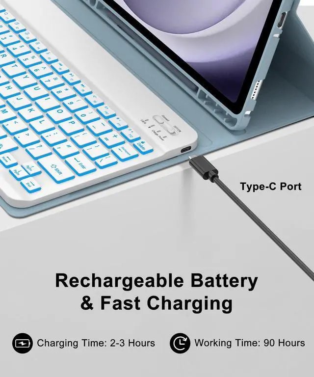 Alt view image 3 of 5 - Keyboard Case for Samsung Galaxy Tab A9 Plus 11 Inch 2023 Detachable Keypad with Colors Backlight, for Samsung Tablet Keyboard A9+ Folio with Pen Holder, Protector Case with Backlit Key Board, Blue