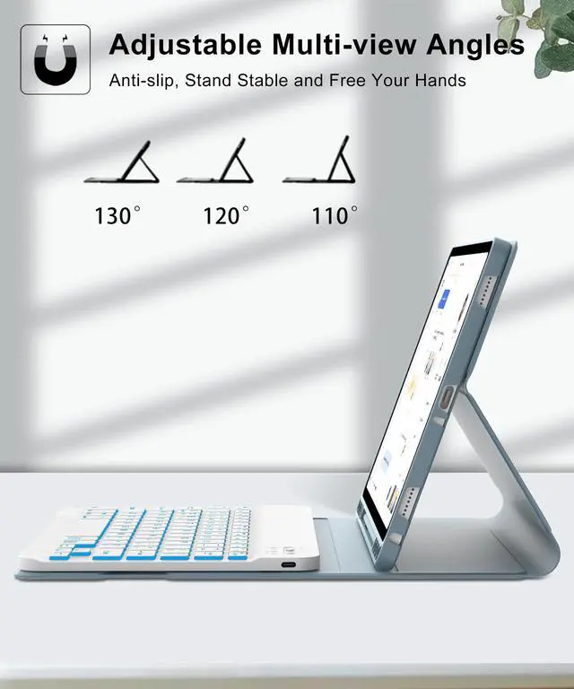 Alt view image 4 of 5 - Keyboard Case for Samsung Galaxy Tab A9 Plus 11 Inch 2023 Detachable Keypad with Colors Backlight, for Samsung Tablet Keyboard A9+ Folio with Pen Holder, Protector Case with Backlit Key Board, Blue