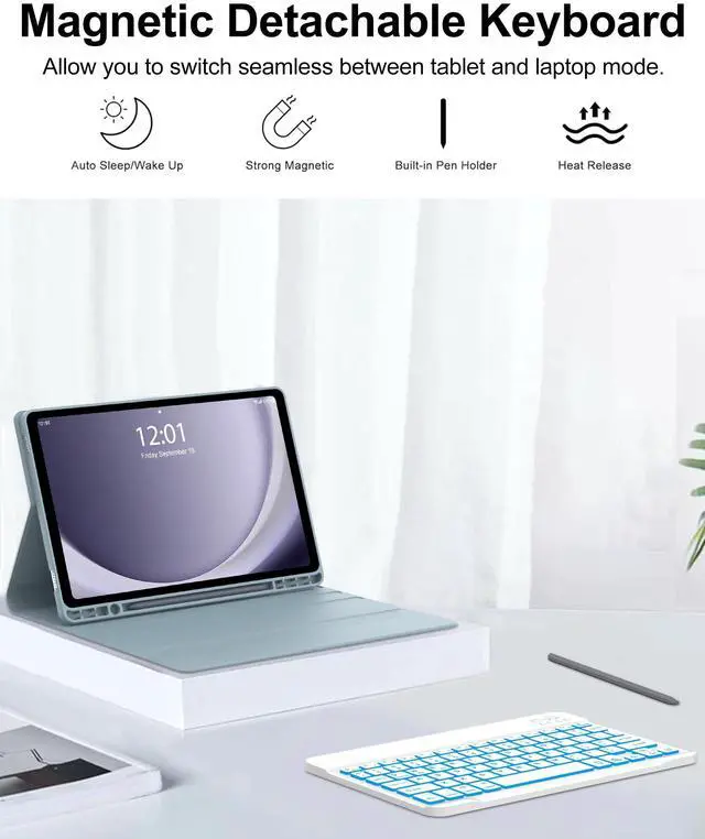 Alt view image 5 of 5 - Keyboard Case for Samsung Galaxy Tab A9 Plus 11 Inch 2023 Detachable Keypad with Colors Backlight, for Samsung Tablet Keyboard A9+ Folio with Pen Holder, Protector Case with Backlit Key Board, Blue