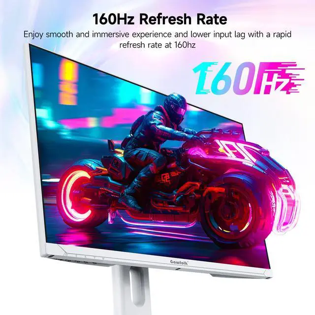 Alt view image 3 of 5 - Gawfolk 27 Inch 4K Gaming Monitor 160Hz, White PC Computer Monitors UHD 3840 x 2160p, IPS Screen for Home & Office, Freesync, DP 1.4, HDMI 2.1, Eye Care, Wall Mount Compatible