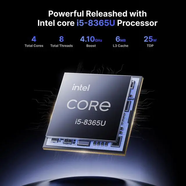 Alt view image 2 of 5 - waitloan NUC 8 Pro Chassis Element mini pc, NUC 8 Compute Element Core i5-8365U, with 8GB RAM & 512GB PCIe 4.0 NVMe SSD, Support Dual GbE/2×HDMI Dual Displays/WiFi 5/BT 5.1/Windows 11 Pro