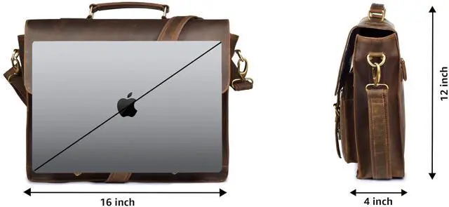 Alt view image 4 of 5 - LEATHER VILLAGE Rustic Leather Messenger Bag  Handmade 16 Laptop Satchel Briefcase for Men & Women  Vintage Crossbody Shoulder Bag for Work, Office, Travel with Padded Compartment  Brown