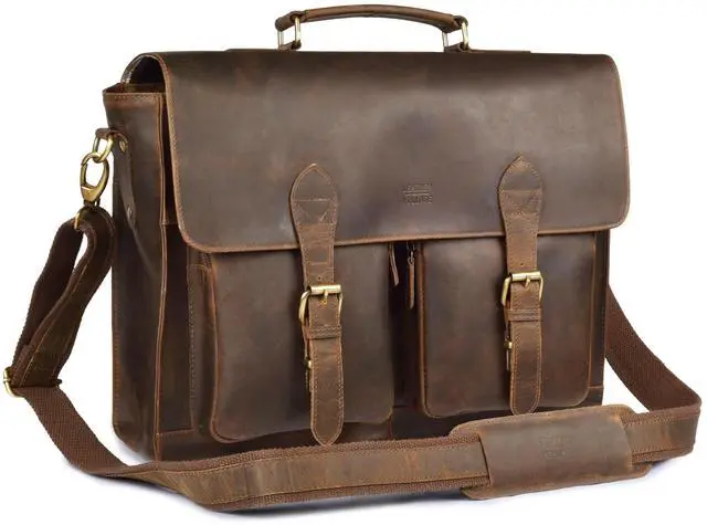 Main image of LEATHER VILLAGE Rustic Leather Messenger Bag  Handmade 16 Laptop Satchel Briefcase for Men & Women  Vintage Crossbody Shoulder Bag for Work, Office, Travel with Padded Compartment  Brown