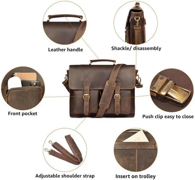 Alt view image 3 of 5 - LEATHER VILLAGE Rustic Leather Messenger Bag  Handmade 16 Laptop Satchel Briefcase for Men & Women  Vintage Crossbody Shoulder Bag for Work, Office, Travel with Padded Compartment  Brown
